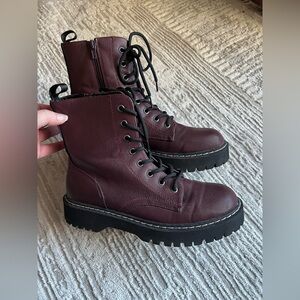 Women's Chunky Lace-Up Combat Boots in Burgundy